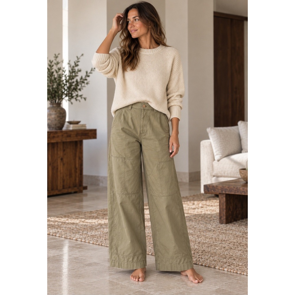 Sea New York Khaki Olive Green Wide Leg Utility Cargo Pants High Rise 12